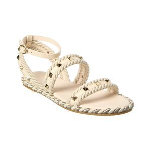 Valentino Rockstud Rope & Leather Sandal, White